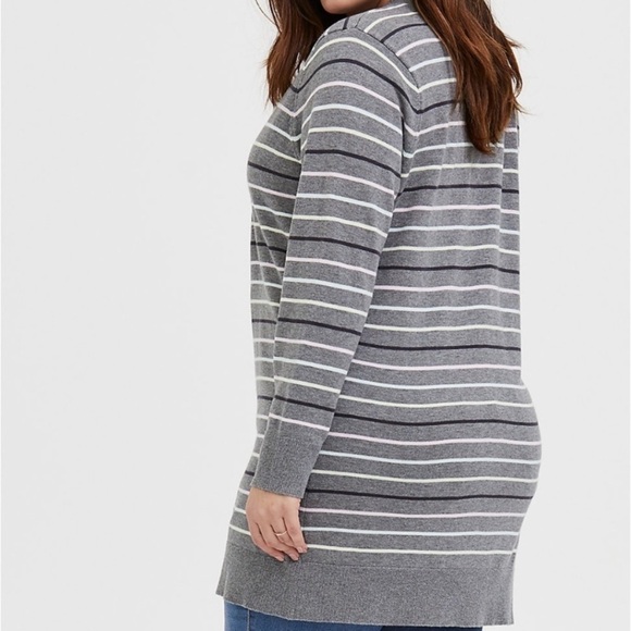 Torrid Pastel Stripe & Gray Button Front Boyfriend Cardigan - 1X - Picture 5 of 14